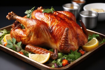 Fototapeta premium roasted chicken on a white plate