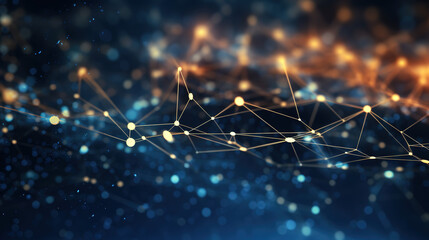 A Modern abstract background, digital cyberspace with particles and digital data network connection concept. showcasing crisp details and a shallow depth oujikhnf field photography.