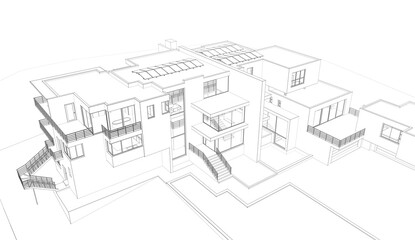 Fototapeta na wymiar Modern house exterior 3d illustration