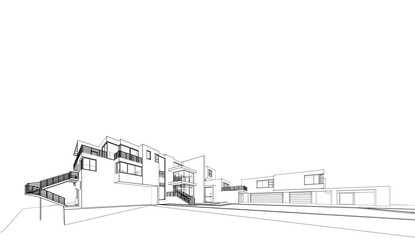 Modern house exterior 3d illustration