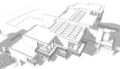 Modern house exterior 3d illustration