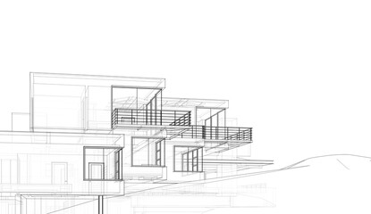 Modern house exterior 3d illustration