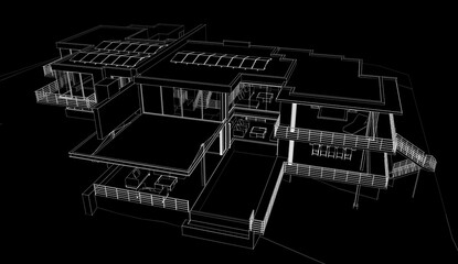 Modern house exterior 3d illustration