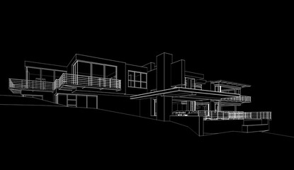 Modern house exterior 3d illustration