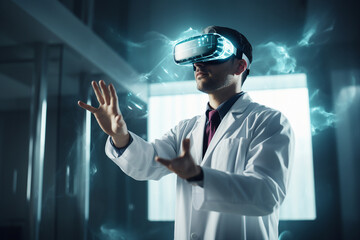 Generative ai image picture collage of doctor using innovative technology using device vr box