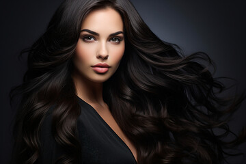 Fototapeta premium Generative AI picture of young attractive woman model with stunning flattering long hairstyle