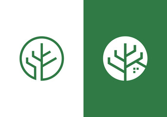 leaf tree home logo design. simple modern line symbol vector