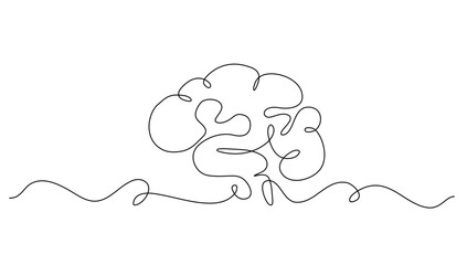 Continuous one line drawing of human brain. Brain line art vector illustration, psychology, creativity idea and intelligence concept. Editable stroke vector illustration