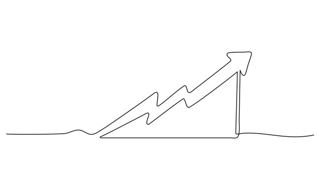 continuos lineart a raise arrow chart  transformation, data and business growth currency stock and investment growth