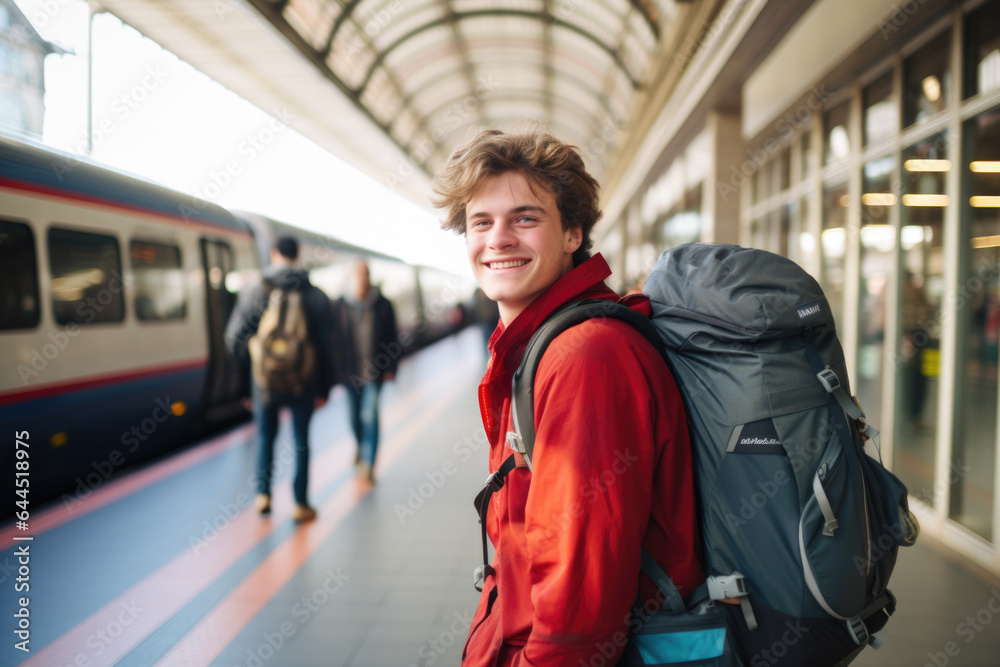 Wall mural Young Dutch man on Amsterdam train station