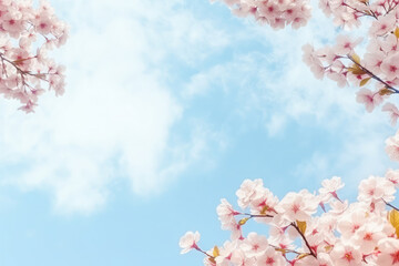 sakura branches one sky background