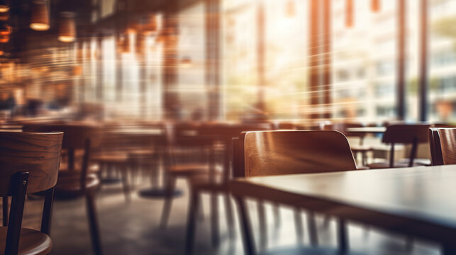  A Blurry or out - of - focus image of coffee shop interior or abstract coffee shop for background. showcasing crisp details and a shallow depth oujikhnf field photography