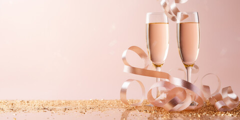 Valentines card background with champagne glasses
