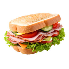 sandwich with ham and vegetables Isolated on Transparent Background. Generative AI