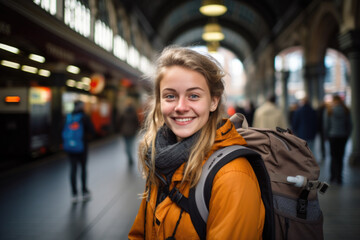 Fototapeta premium Young Dutch woman on Amsterdam train station