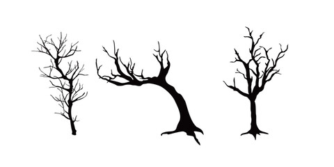 naked tree silhouette design. leafless plant illustration. nature vector background.