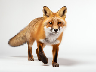 Fototapeta premium A Red fox walking on a white studio background