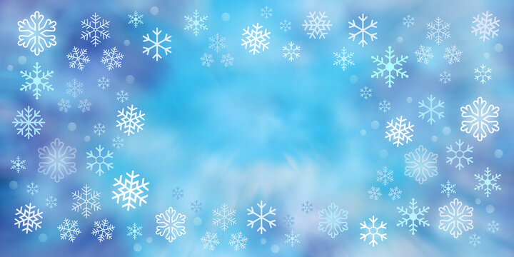 Christmas or New Year  background in aqua blue-violet colors with  different shapes snowflakes .Free  copy space