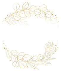 Wreath made with golden eucalyptus leaves, isolated wedding illustration