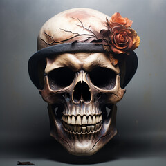 photo lit gloomy skull, skull art, Halloween generated with AI