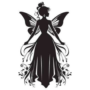 beautiful fairy. Bkack and white. Vector illustration