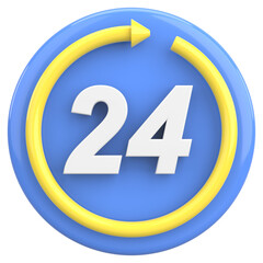 24 hours icon. Open all day. 3D illustration.