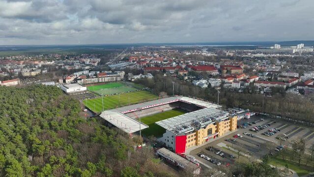 Berlin, Germany - 26 July 2023: Aerial view of the football stadium of 1. FC Union Berlin in Berlin Kopenick, Germany