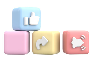 Like share subscribe icon. 3D illustration.