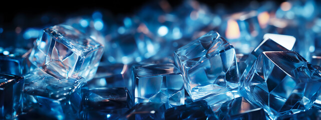 Transparent ice cubes with refracting edges. Generative AI - obrazy, fototapety, plakaty