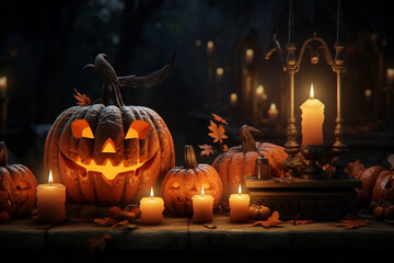 Halloween background Illustration with pumpkins generated with AI