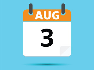 3 August. Flat icon calendar isolated on blue background. Vector illustration.
