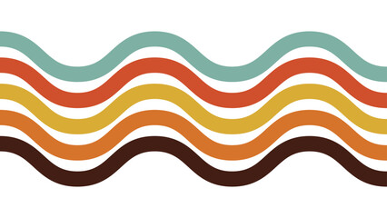 1970s retro abstract background in rainbow groovy wavy line design.