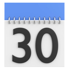 3D calendar. Day 30. Thirtieth day of the month. 3D illustration.