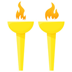 Set of golden goblets with fire