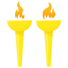 Set of golden goblets with fire
