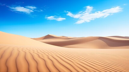 Fototapeta na wymiar Daytime Adventure on Moroccan Sand Dune in Merzouga Desert. Arabian Landscape with Blue Sky in Background