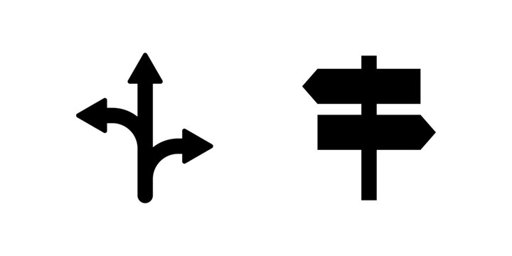 Many ways directional arrow icon set on white background Arrow road direction icon