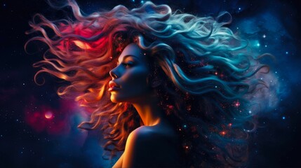 Universe Woman: Surreal Beauty Amidst the Galaxies, Hair Amidst the Stars and Eyes Trained on the Telescope