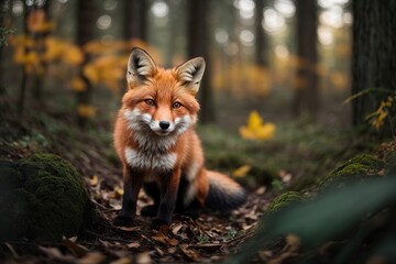 Naklejka premium brown fox in the woods