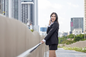 Eco conscious exec woman commit to walk to work, reducing carbon footprint, embracing sustainability