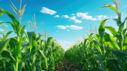 Fototapeta premium A Beautiful Corn field, wide view of corn field, Agricultural field background Art images that express the beauty and purity of nature.