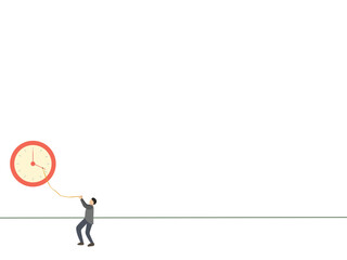 One line art Vector illustration of people are pulling clock hands, hold the time, precious time, bottom left object design for presentation,