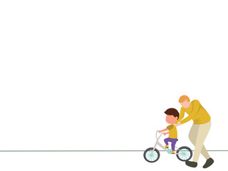 father teaching boys bicycle, fathers and son, father;s day, one line vector illustration, simple style for presentation