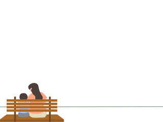 young mother and son sitting together in the park, simple line vector illustration, mother's day, mother advising son. one line illustration vector
