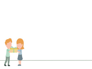 simple graphic design about boys give gifts to girls concept, children's friendship, special surprise, one line vector illustration for presentation.
