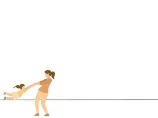 one line vector illustration about mother playing with her daughter concept, the child is spun around by the mother, simple graphic design for presentation