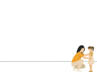 bottom right object of mother cheers daughter, one line art illustration for presentation, quote, vector-vector