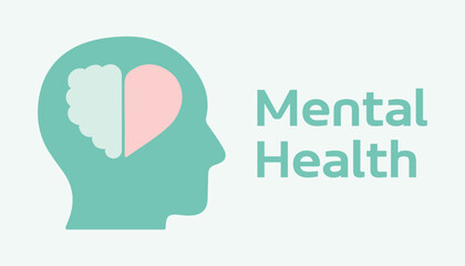Mental Health World Day. Healthy, wellness, emotions, feelings, mindfulness. Medicine, psychology, psychiatry. Vector, illustration, icon. Heart, brain, head, body, people, human