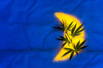 Light of moon on blanket with marijuana Background for cannabis product to sleep