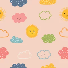 Fotobehang cute children's pattern with sun and clouds © Elizaveta